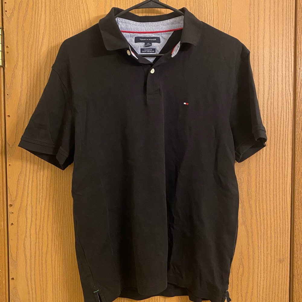 Tommy Hilfiger Black Polo Shirt Classic Design Size Large